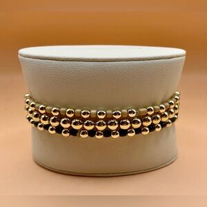 Gold Beaded Stretch Bracelet Set; Black w/ gold beads; tan beads w/ gold beads.
